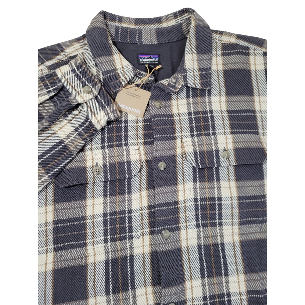 Patagonia Fjord Flannel Shirt Jacket Mens XXL Ink Black Plaid Organic Cotton NEW